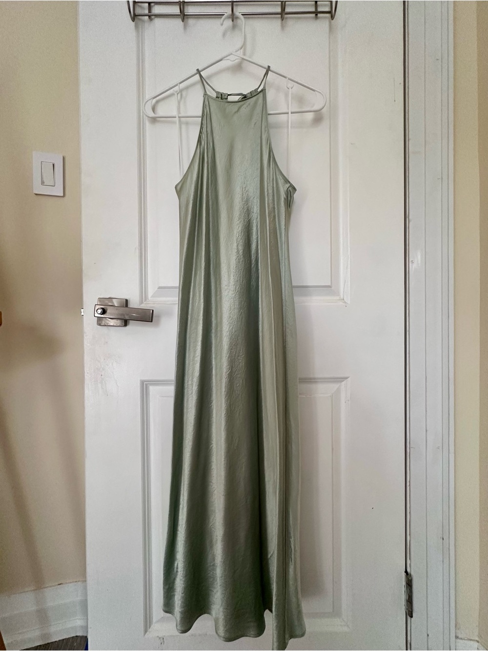 Babaton Satin Halter Midi Dress in Sage Green